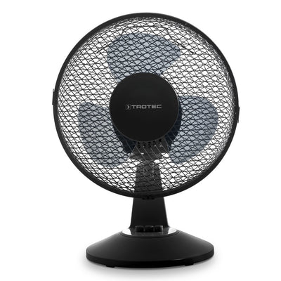 TROTEC Tischventilator TVE 11, geräuscharmer Ventilator, 25 Watt, 2 Gebläsestufen, 80°-Oszillation, 23 cm Flügeldurchmesser, stabiler und kippfester Standfuß, schwarz