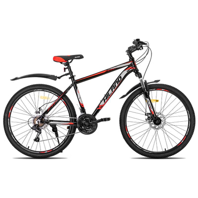 Hiland 27,5 Zoll Mountainbike 21-Gang MTB Aluminiumrahmen Scheibenbremse Speichenräder Jugendliche Fahrad Herr Damen Einteiliges Fahrradrad Schwarz&Rot