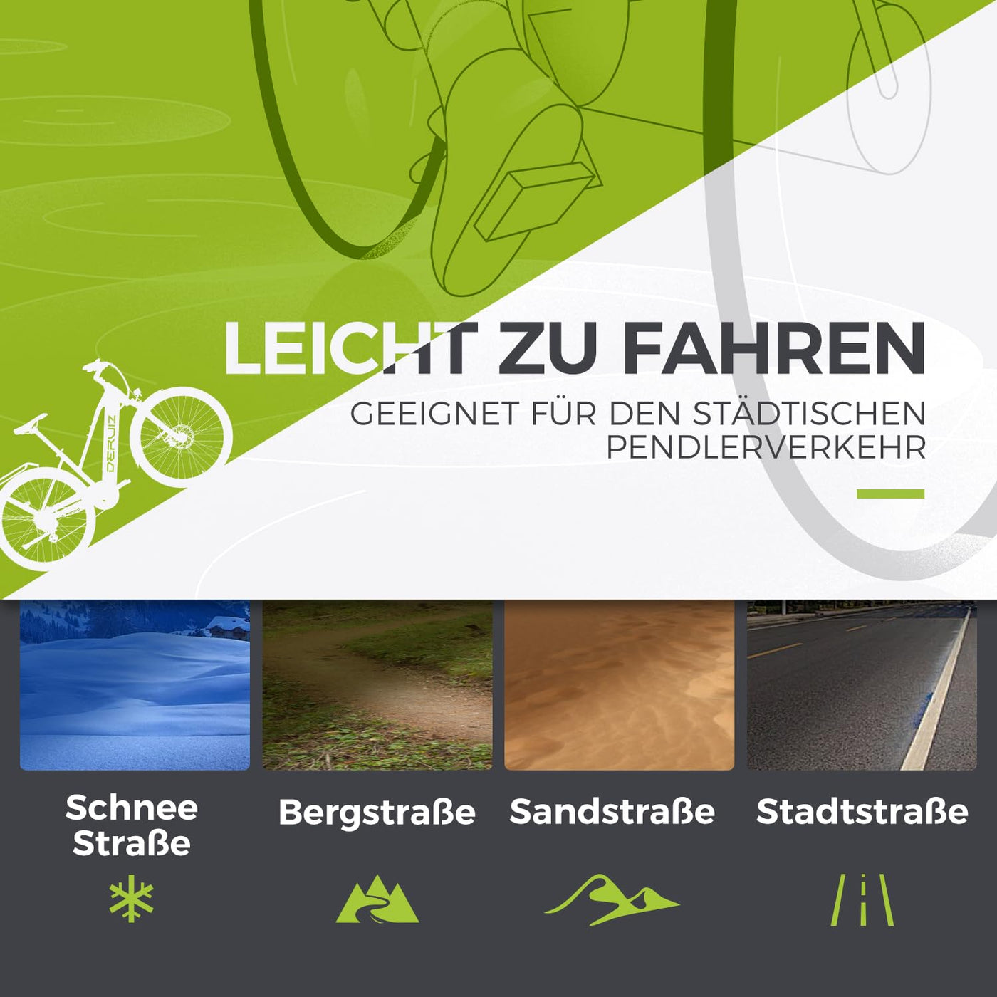 DERUIZ E-Bike 28 Zoll Quartz M – City E-Bike für Damen & Herren, 250W 48V 483Wh, 55 Nm Motor, bis 25 km/h, Reichweite bis 121 km, Trekking Elektrofahrrad in Metallic Grey