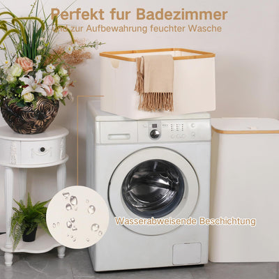 efluky Faltbarer Wäschekorb 60L, Bambus Stoff Faltbarer Storage Basket, Aufbewahrung Klappbar Wäschekorb, Laundry Baskets für Schlafzimmer Badezimmer (Beige)