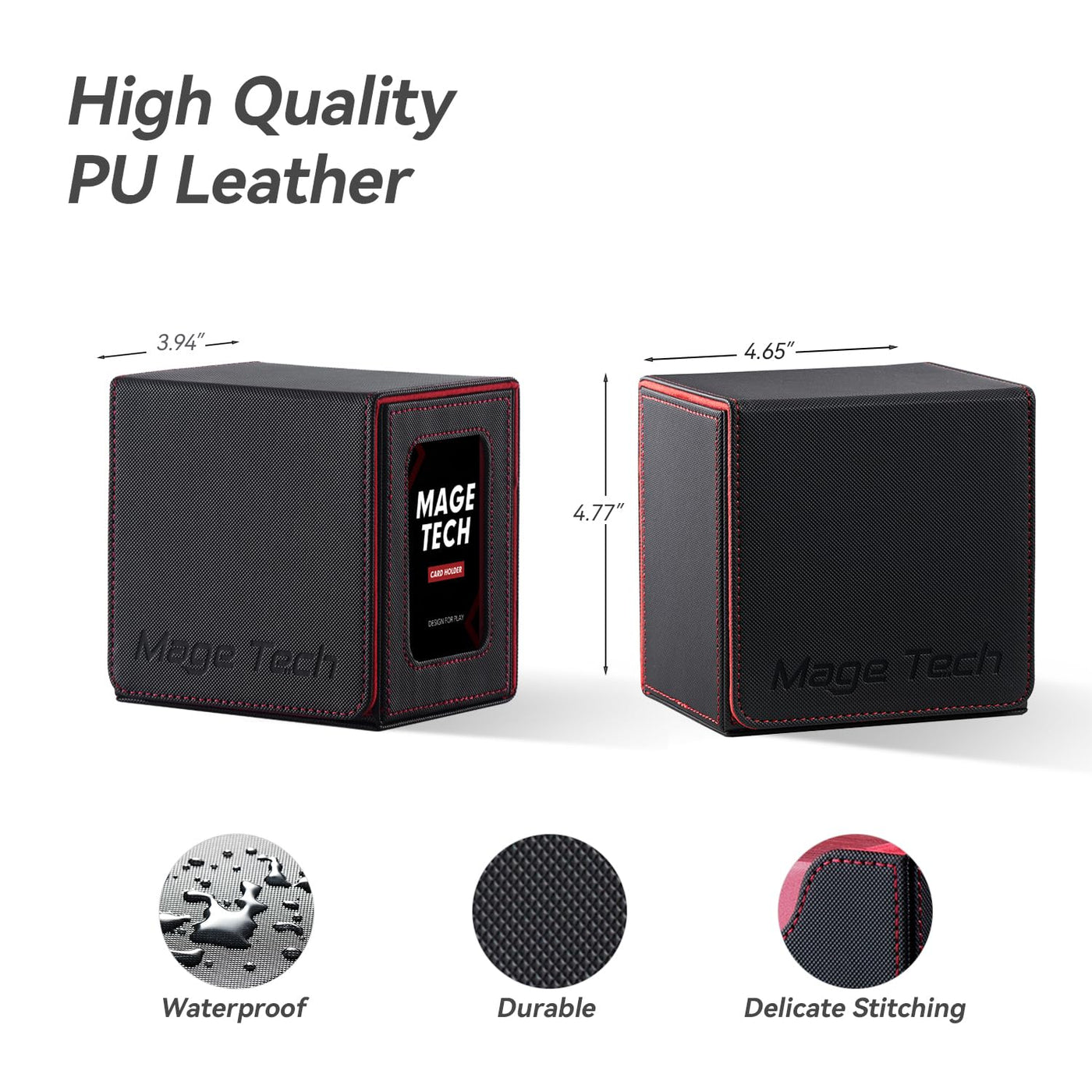 Mage Tech Commander Deckbox für MTG - Patentiertes Design, Commander Display, passt für 100 doppelt eingehüllte Karten, 35pt Magnetkartenhalter & Würfelschale - Schwarz/Rot