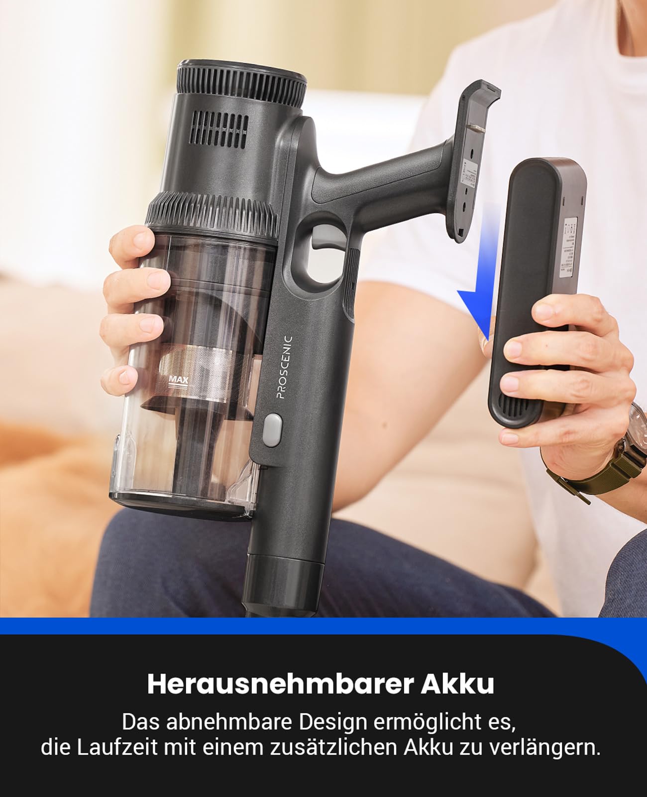 Proscenic P11 Mopping Akku Staubsauger kabellos mit Wischfunktion, 35KPA/500W/50Min Staubsauger und Mop 2 in 1, Akkusauger Kabellos Anti-Tangle für Teppich/Vorhang/Haustierhaarn