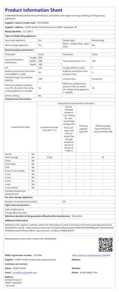 HCK 115 Liter Weinkühlschrank für 48 Flaschen, 4-22°C Weinkühlschränke Flaschenkühlschrank, Getränkekühlschrank mit Glastür, Geräuscharmer Weinschrank, Frostfreie Glastür, Vollglas-Touchpanel, Schwarz