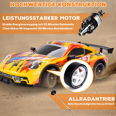 JONRRYIN Drift Ferngesteuertes Auto, RC Drift Car, 1:14 4WD Fernbedienung Rennwagen mit Driftfunktion, LED-Leuchten, 25km/h, Spielzeugauto für Erwachsene und Kinder ab 8 Jahre älter