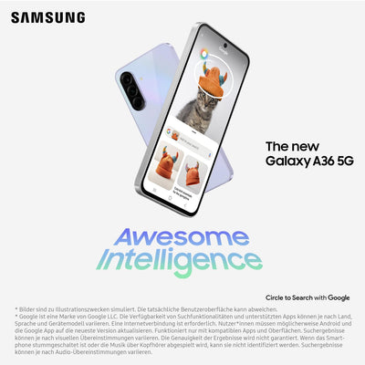 Samsung Galaxy A36 5G AI Smartphone ohne Vertrag, Simlockfreies AI Handy mit Android, 8 GB RAM, 256 GB Speicher, 50-MP-Kamera, Awesome Lavender, 2,5 Jahre Herstellergarantie [Exklusiv auf Amazon]