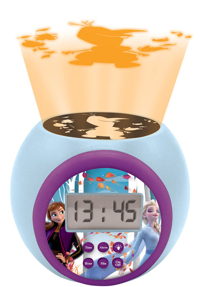 Lexibook RL977FZ Frozen 2 Anna and ELSA Projector Alarm Clock Disney with Snooze Function and Alarm Function, Night Light with Timer, LCD Screen, Battery Operated, Blue/Purple, Multicoloured