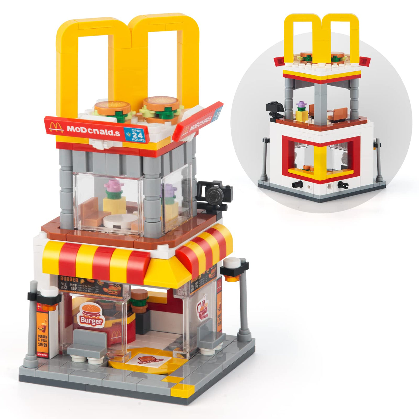 HIGH GODO City BurgerLaden Straßenansicht Architecture Bausteine, 243 Stüke Creative Friends Burger Geschäft Klemmbausteine Set, Lustiges Ostern Geschenk für Kinder Jungen Mädchen ab 6 Jahren