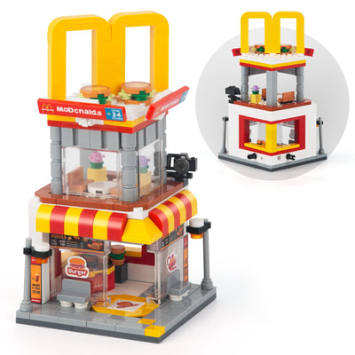 HIGH GODO City BurgerLaden Straßenansicht Architecture Bausteine, 243 Stüke Creative Friends Burger Geschäft Klemmbausteine Set, Lustiges Ostern Geschenk für Kinder Jungen Mädchen ab 6 Jahren