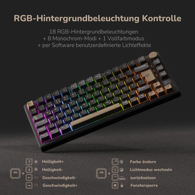 RK ROYAL KLUDGE M75 Gaming Tastatur kabellos 75% Prozent TKL Mechanische Tastatur RGB 2,4 GHz Wireless/Bluetooth/USB-C QWERTZ mit OLED-Smart-Display und Knopf Hot Swappable Roter Schalter, Grau