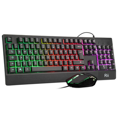 Rii Gaming RK400+ (italienisches Layout) - Set aus Tastatur und Maus, LED-Hintergrundbeleuchtung 7 Farben (Regenbogen), Anti-Ghosting, Empfindlichkeit einstellbar bis zu 3.200 dpi