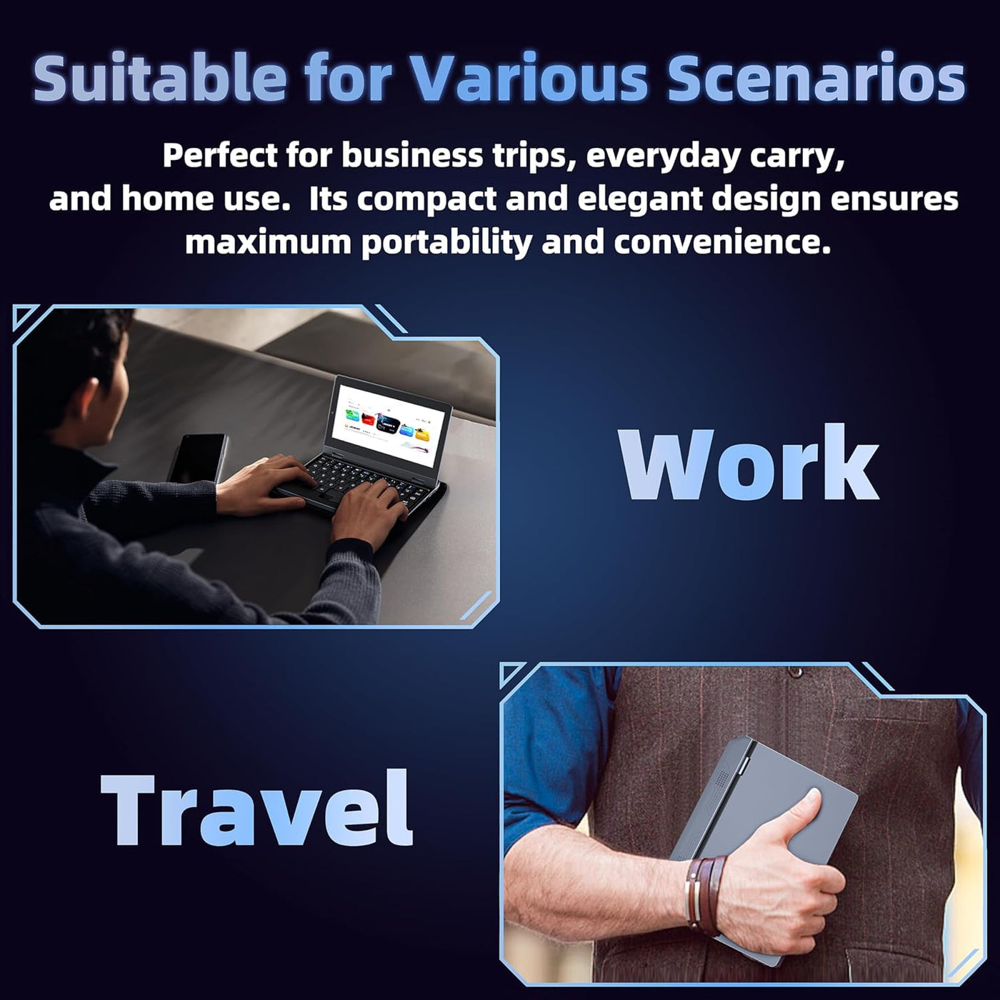 Fsjun 2025 Mini-Laptop, 7,0-Zoll Touchscreen, Celeron N100 (bis zu 3,4 GHz), 16GB RAM, 1TB SSD,Ganzmetall, Ultraleicht, Hochleistungs-Notebook, Deutsche Tastaturschutzfolie