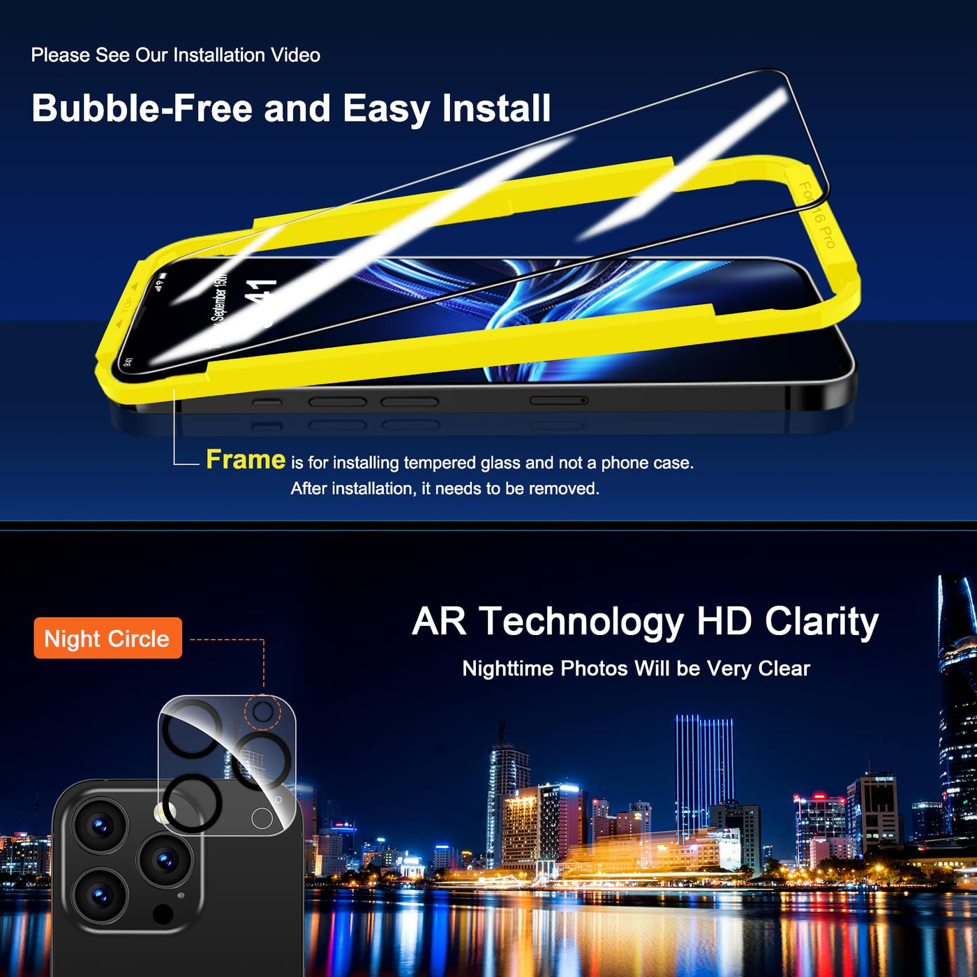 QHOHQ für iPhone 16 Pro für Panzerglas mit Kamera Schutzfolie, Militärstandard Schutz, [Full Screen], Ultra Top 9H+ Glas Folie, Anti-Fingerabdruck, Anti-Kratzer, mit Installationshilfe [3+3 Stück]