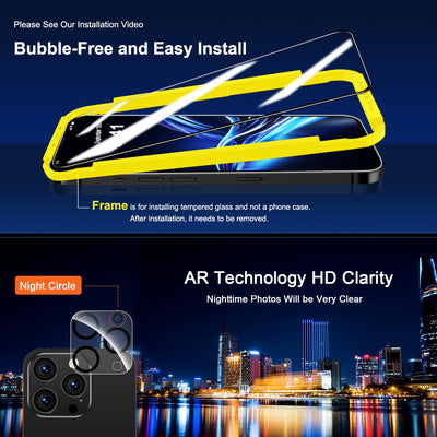 QHOHQ für iPhone 16 Pro für Panzerglas mit Kamera Schutzfolie, Militärstandard Schutz, [Full Screen], Ultra Top 9H+ Glas Folie, Anti-Fingerabdruck, Anti-Kratzer, mit Installationshilfe [3+3 Stück]