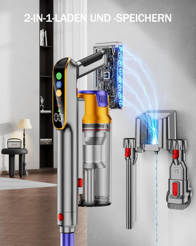 AOLOKO Akku Staubsauger, 50000Pa/580W/70Mins Staubsauger Kabellos mit 1,8L Großer Staubbecher, Wandmontierte Ladestation, 8-stufiges Filtersystem, Grünes Licht für Hartböden Teppiche Tierhaare