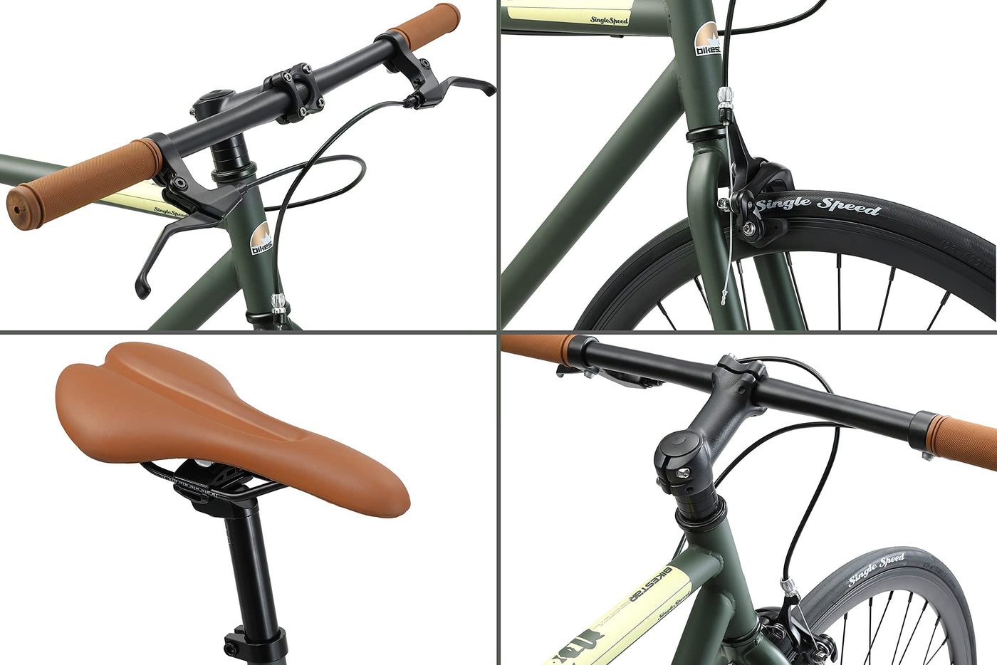 BIKESTAR Singlespeed 700C 28 Zoll City Stadt Fahrrad Fixie | 53 cm Rahmen Rennrad Retro Vintage Herren Damen Rad | Grün & Beige | Risikofrei Testen