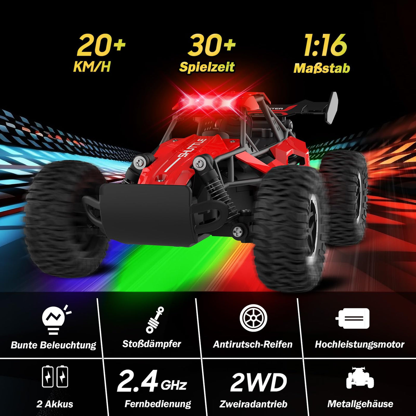 SZJJX Ferngesteuertes Auto ab 3 4 5 6 7 8+ Jahre Kinder,2.4Ghz RC Auto Spielzeug mit Alloy Gehäuse,LED Blinken,2WD 20KM/H Rennauto Ferngesteuert,RC Car Crawler Geschenk Mädchen Junge Kinder Rot