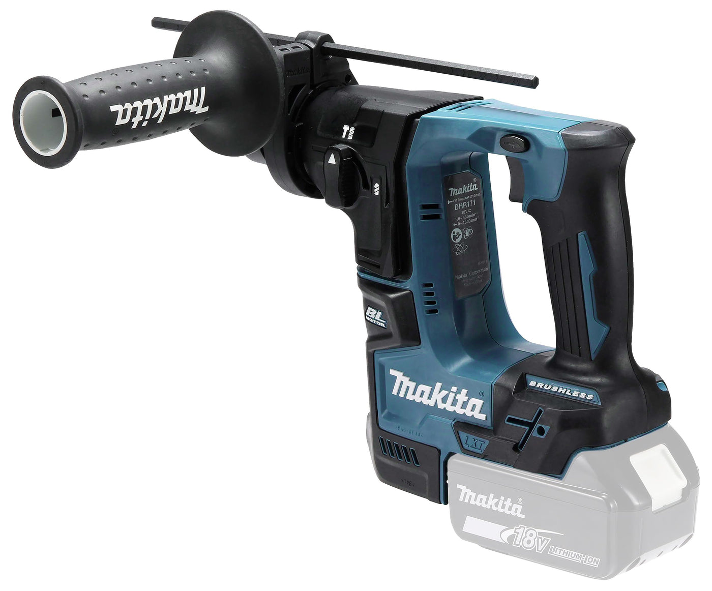 Makita DHR171RAJ Akku-Bohrhammer für SDS-PLUS 18 V / 2,0 Ah, 2 Akkus + Ladegerät im MAKPAC, Schwarz, mit 2x Akku 2,0 Ah