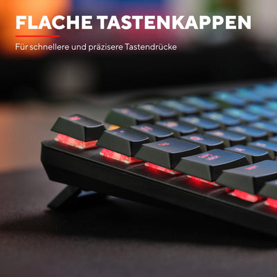 Trust GXT 868 Torix Mechanische Tastatur Kabellos Deutsches QWERTZ Layout, RGB Wiederaufladbare Gaming Tastatur 2.4 GHz 100H Akkulaufzeit, Huano-Switches Flache Tasten, Programmierbar, PC Laptop
