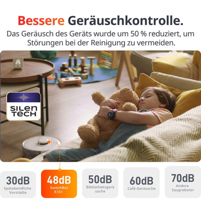 SwitchBot K10+ Staubsauger Roboter - Saugroboter mit Absaugstation für 70 Tage Reinigung, LiDAR-Navigation, Smarte Kartierung, 48dB Ultraleise, 150Mins Max, kompatibel mit Alexa, 2.4G WiFi-Verbindung