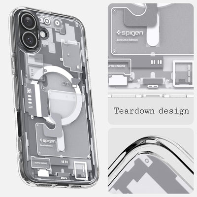 Spigen für iPhone 16 Plus Hülle [Anti-Yellowing] Ultra Hybrid MagFit Case Handyhülle Transparent Dünn Slim Kompatibel mit MagSafe -Zero One White