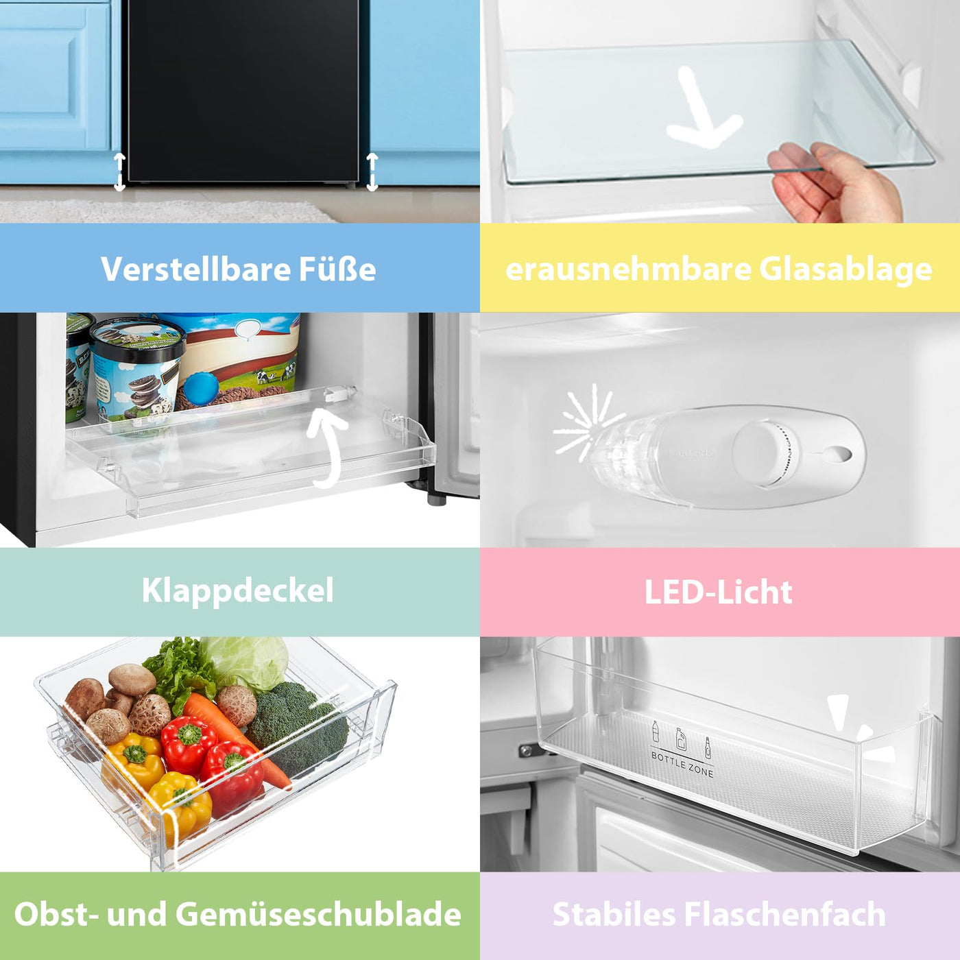 Comfee RCB169DK2(E) Kühl-/Gefrierkombination/150 cm Höhe/Low Frost/Einstellbare Kühlschranktemperatur/LED-Licht/195 kWh/Jahr/115L Kühlteil/59L Gefrierteil/Schwarz