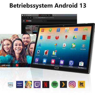 KADYBE 2025 Neueste Android Tablet 10 Zoll,2-in-1 Tablet Mit 2 SIM Slots 1 SD, 64GB ROM TF 512GB,Octa-Core,Tablets PC mit Tastatur Maus Schutzhülle,1080 LCD,5MP+13MP,WiFi GPS OTG-Typ C(Grau)