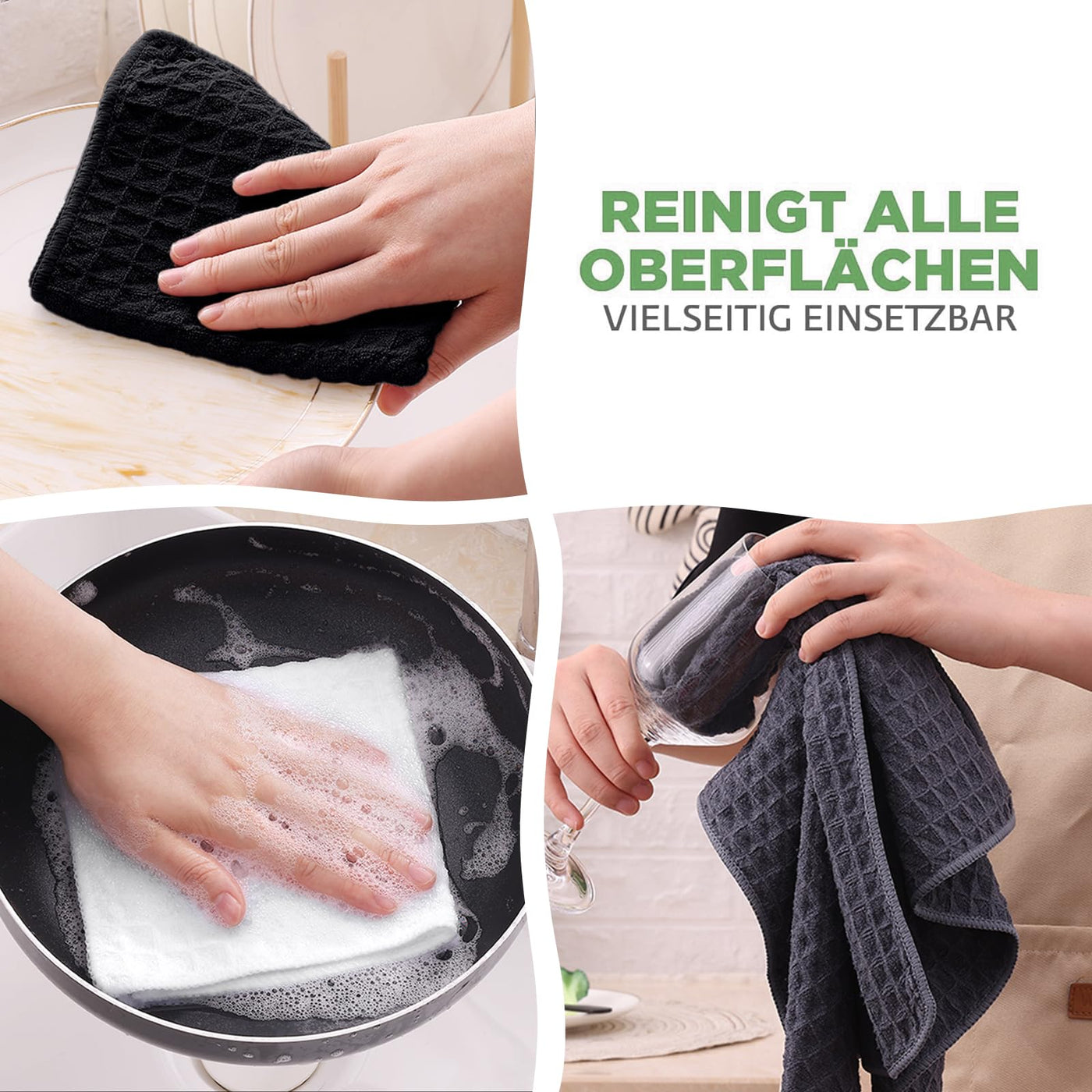 Moosfor Microfasertücher, 6er-Set, Saugfähige Fusselfrei Küchentücher Spültücher für Küche Dicke Barista Tuch Geschirrtücher Lappen, 30 x 30 cm, Schwarz