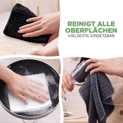 Moosfor Microfasertücher, 6er-Set, Saugfähige Fusselfrei Küchentücher Spültücher für Küche Dicke Barista Tuch Geschirrtücher Lappen, 30 x 30 cm, Schwarz