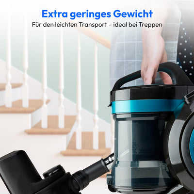 MEDION Zyklon-Staubsauger 800 Watt Leistung, 2 Liter Staubbehälterkapazität, 5 m Arbeitsradius, waschbarer EPA-Filter E12, MD 19407, blau
