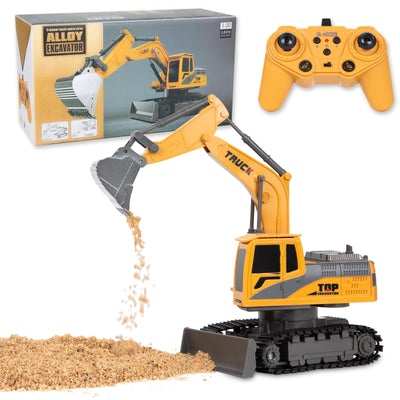 BORSCELLOR Ferngesteuertes Bagger Spielzeuge für Jungen, 2-in-1 RC Bagger Traktor mit Bulldozer, 2,4GHz Baufahrzeug Spielzeug Auto mit Licht und Musik für Jungen im Alter von 3 4 5 6 7 8 bis 12 Jahren