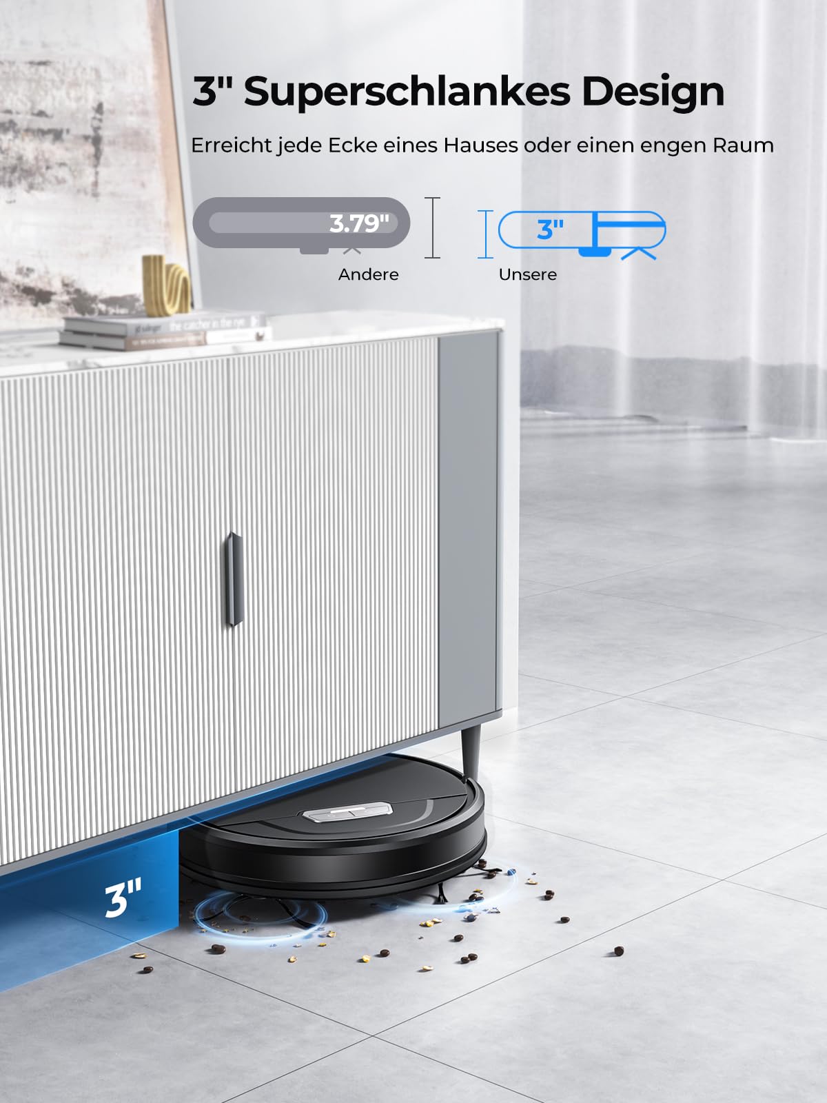 Laresar Clean Saugroboter mit Wischfunktion, 4500Pa Saugroboter, 3 in 1 Staubsauger Roboter funktioniert mit Alexa, 180 Minuten Laufzeit, Ideal für Tierhaare, Teppich, Hartboden