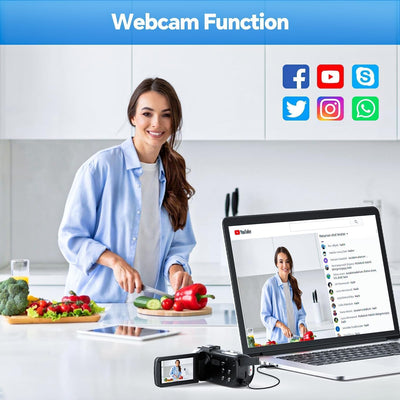 Videokamera 4K Camcorder, 42 MP Videorecorder für Vlogging YouTube 18X Digitalzoom 4K Webcam Camera mit 3-Zoll-Bildschirm um 270° drehbar Kompaktkamera für Reisen mit 2 Akkus, 32 GB-Karte, Fernbe