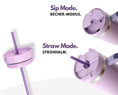 Milu Thermobecher 1200ml mit Strohhalm und Henkel – 48h Eis/24h kalt/12h heiß Edelstahl Tumbler 40oz mit Griff - Isolierbecher to go - Isolierflasche Trinkflasche doppelwandig isoliert (Lilac, 1200ml)