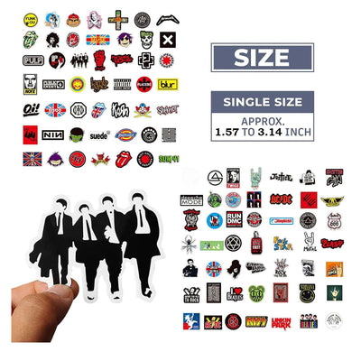 100 Stück Rock Band Punk Aufkleber, Classic Rock Sticker Pack für Erwachsene Cool Metal Punk Musik Aufkleber für Gitarre Laptop Skateboard (ROCK1)