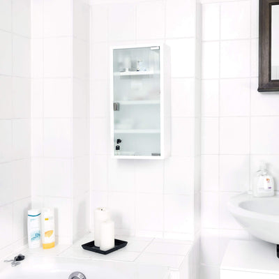 Relaxdays Medizinschrank EMERGENCY XXL Medikamentenschrank Metall und Glas Apothekerschrank fürs Bad HxBxT 57 x 27 x 12 cm mit magnetischer Glas-Tür 4 Ablagen für Medikamente und Verbandszeug, weiß