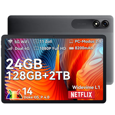 Blackview Tablet 11 Zoll Tab90 Android Gaming Tablet 4G LTE+5G WLAN 24GB(8+16) RAM 128GB ROM (2TB TF) 8200mAh 5MP+13MP Unisoc Tablets Octa-Core, Face ID/GMS/GPS/3.5MM Kopfhörerbuchse/BT5/Widevine L1