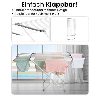Coastech Wäscheständer - Ausziehbarer Wäscheständer für stabiles, rutschfestes und platzsparendes Wäschetrocknen - 136cm x 5.5cm x 57cm