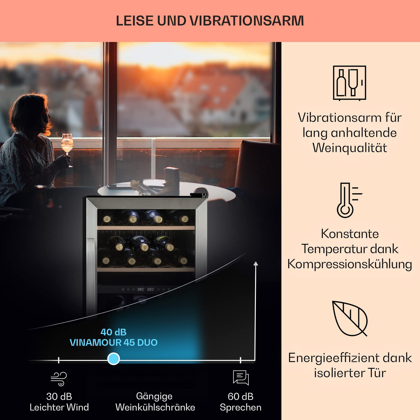 Klarstein Weinkühlschrank, Getränkekühlschrank Schmal, Kühlschrank mit Glastür, Getränkekühlschränke Freistehend, Weinkühlschrank Klein, Weinkühlschränke 2 Zonen, UV-Schutz, 5-18 °C, 45 Flaschen