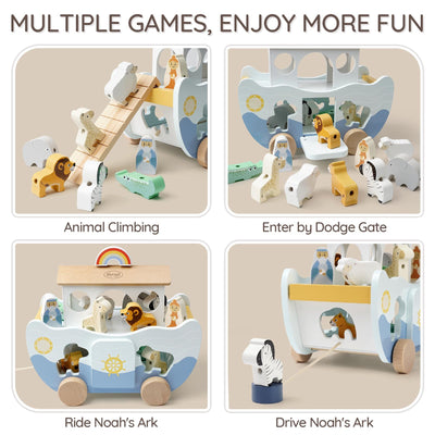 Joyreal Arche Noah Holz - Taufgeschenke für Mädchen Jungen Kinder, Geschenk Taufe, Montessori Spielzeug ab 1 2 3 Jahr, Holzspielzeug mit Bauernhof Spielzeug Sortier Stapel
