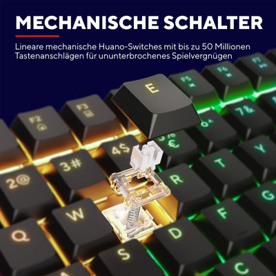 Trust Gaming GXT 866 Torix Mechanische Tastatur Deutsches QWERTZ Layout, Huano-Switches, Flache Tasten, RGB Beleuchtung, Anti-Ghosting N-Key Rollover USB Programmierbare Gaming Tastatur PC Laptop