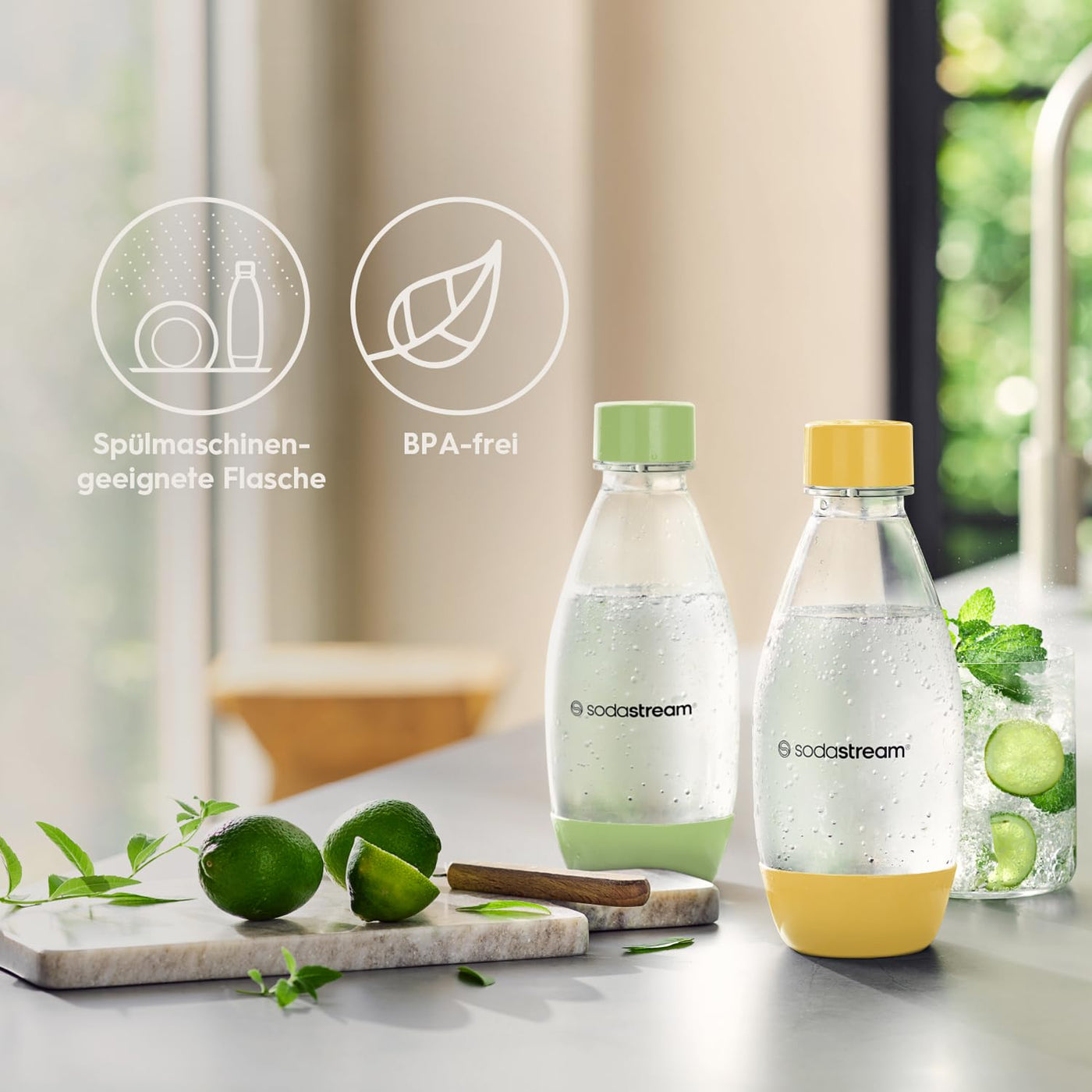SodaStream Kunststofflasche |0,5L |BPA-frei|grün & gelb |2er-Pack
