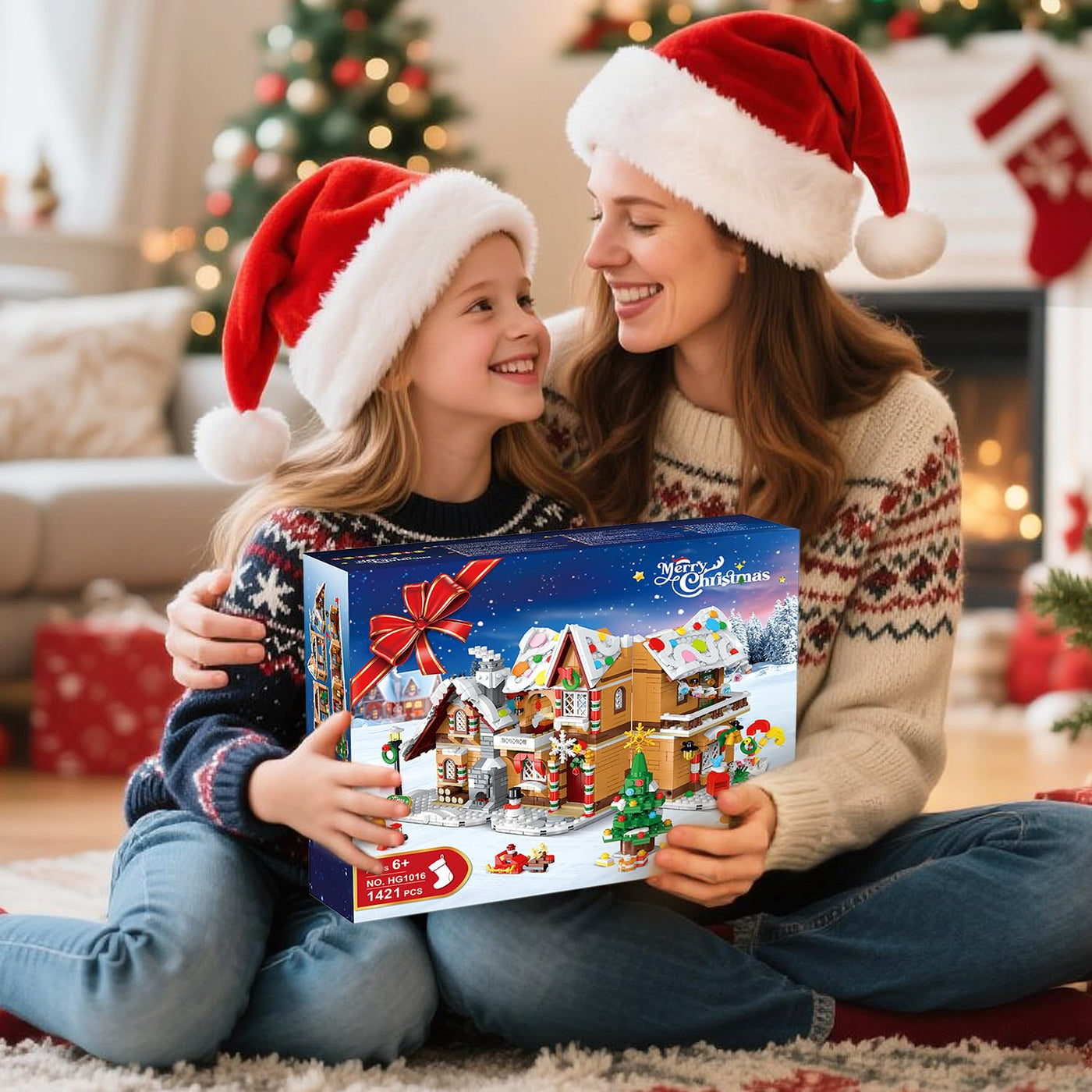 3 Stilmodi Weihnachts Lebkuchenhaus Bausatz mit Lichtern – 2025 Weihnachtsdorf Haus Bausteinset mit Weihnachtsmann Weihnachtsbaumzug Geschenk für Erwachsene Kinder Mädchen Jungen ab 6+ (1477 Teile)