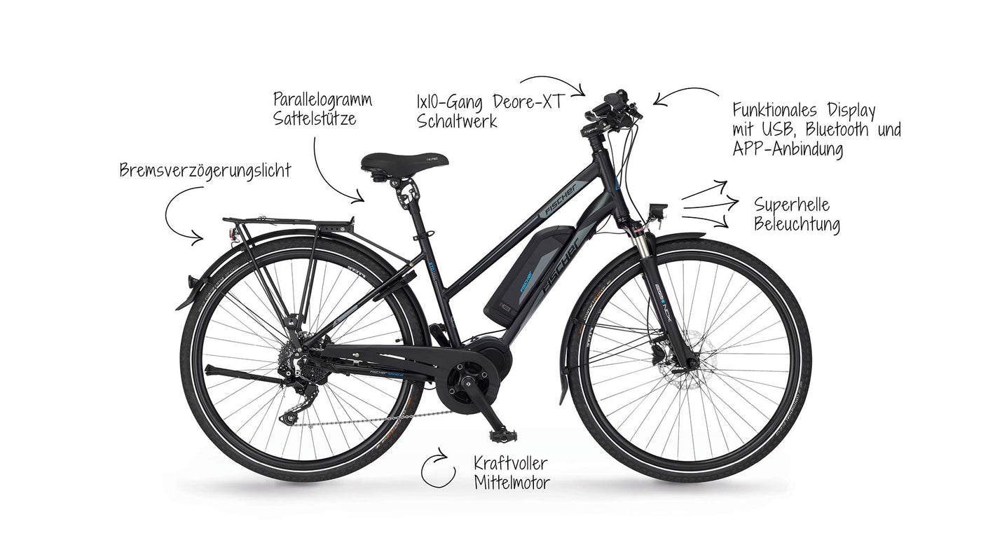 Fischer E-Bike Trekking, VIATOR ETD 1861 Elektrofahrrad für Damen, RH 44 cm, Mittelmotor 80 Nm, 48 V Akku, schwarz matt, 28 Zoll