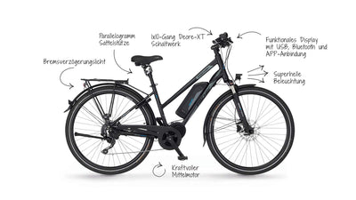 Fischer E-Bike Trekking, VIATOR ETD 1861 Elektrofahrrad für Damen, RH 44 cm, Mittelmotor 80 Nm, 48 V Akku, schwarz matt, 28 Zoll