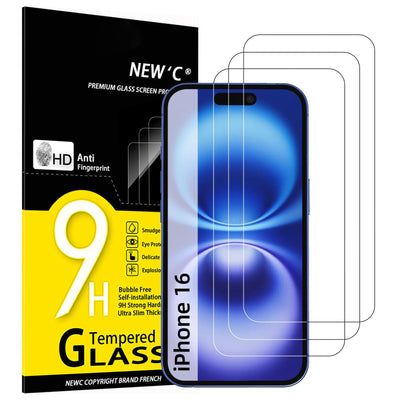NEW'C 3 Stück, Panzer Schutz Glas für iPhone 16 (6,1"), Frei von Kratzern, 9H Härte, HD Displayschutzfolie, 0.33mm Ultra-klar, Ultrabeständi