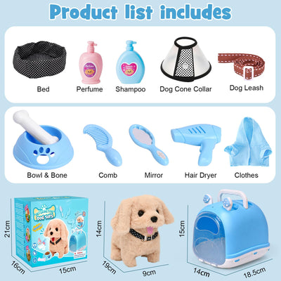 Tacobear Hund Spielzeug Kinder der Läuft und Bellt, Elektrischer Hund mit Leine Hundekäfig Hundemantel Interaktives Haustier Kuscheltier Spielhund Geschenk Spielzeug für Mädchen Junge 3 4 5 6 Jahre