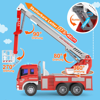 GizmoVine Feuerwehrauto Groß, Feuerwehr Spielzeugauto mit Drehleiter, Sound und Licht, Große Auto Spielzeug Modell, Geschenke für Jungen Mädchen, Kinder Fire Truck Fahrzeuge ab 3 4 5 6 7 8 Jahre