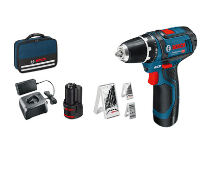 Bosch Professional 12V System Akku Bohrschrauber GSR 12V-15 (inkl. 2x GBA 2.0Ah, Ladegerät, 39tlg.-Zubehör-Set, Werkzeugtasche) - Amazon Exclusive