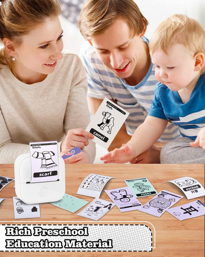 Memoking Tragbarer Mini Aufkleberdrucker - T02 Taschendrucker Bluetooth Fotodrucker, Lerngrafiken für Kinder, Gymnasiasten, Universitätsstudent, Mini Drucker mit 3 Rollen Thermopapier Selbstklebend