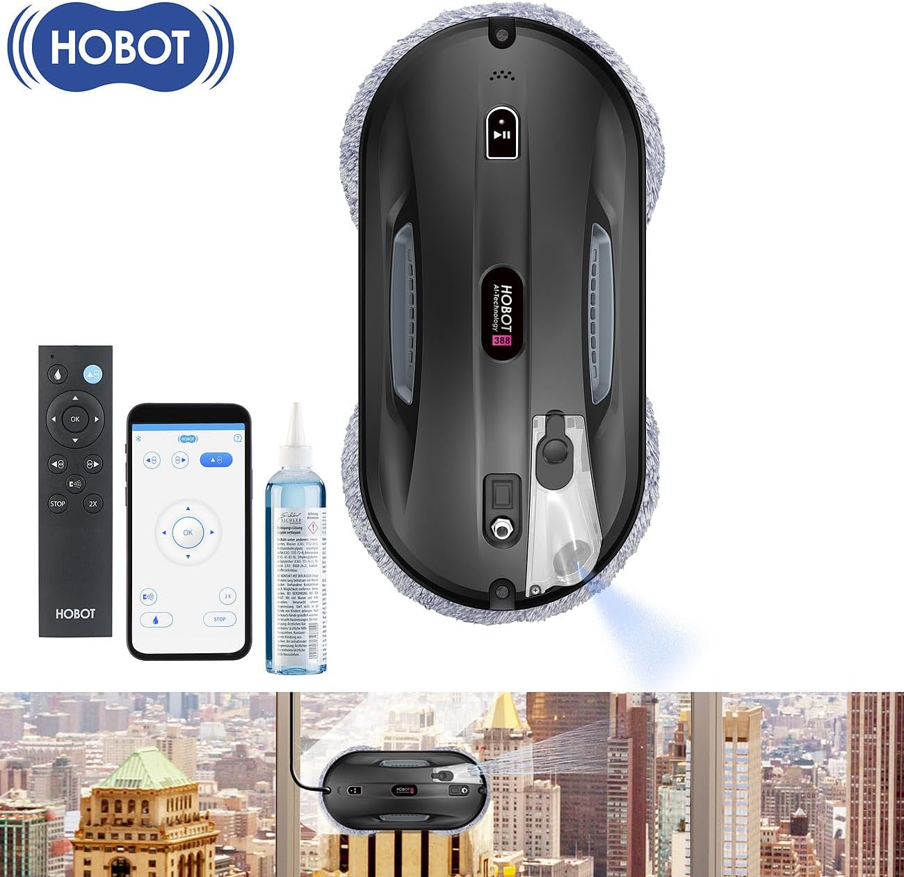 Sichler Exclusive Fenstersaugroboter: HOBOT-388 Profi-Fensterputz-Roboter, Sprüh-Funktion, App (Fensterputzautomat, Profi-Fensterputzroboter, Elektrischer Fensterreiniger)